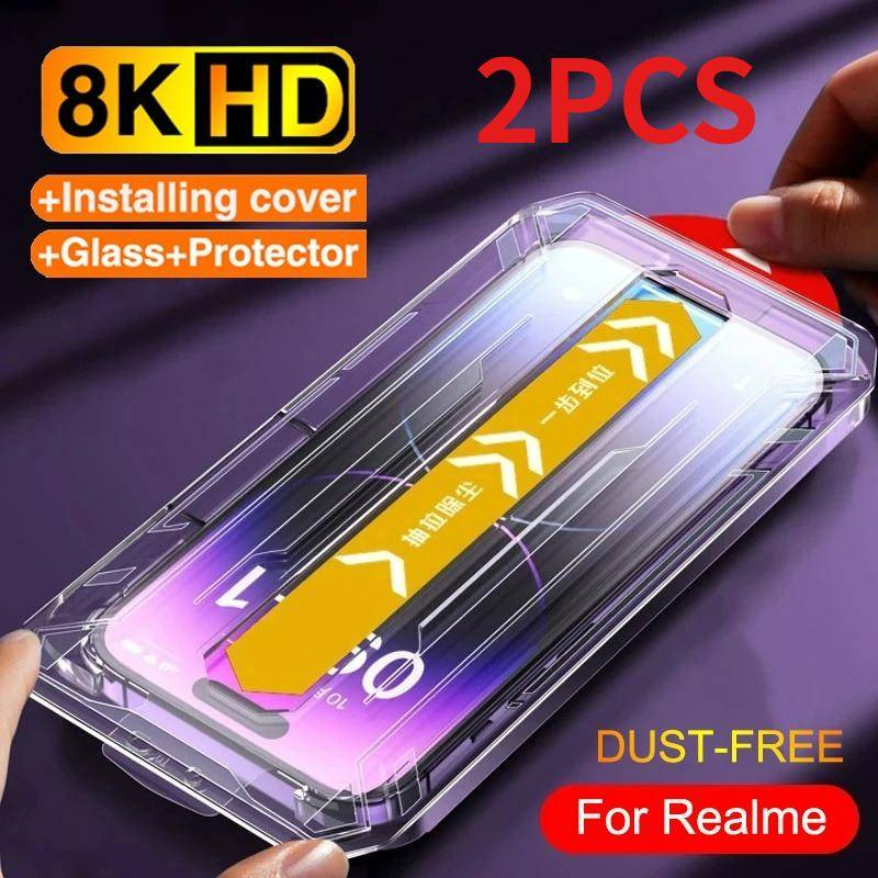 För Realme 5 5i 6 6i 7 8 9 10 11 12 13 14 Pro Plus 15T 14T 14X 12X 11X 50 60 60X 70 Dammavvisande Enklicksinstallation Härdat Glas Skärmskydd