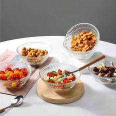 6 st/4 st/2 st set utsökt präglad blomskål i glas, stor kapacitet, slät läppkänsla, värmetålig, rymmer ris, soppa, sallad, frukt, dessert, nötter, mjö - Genomskinlig (4-pack [hård version],6-pack [hård version],2-pack [hård version],1 stycke [hård version])