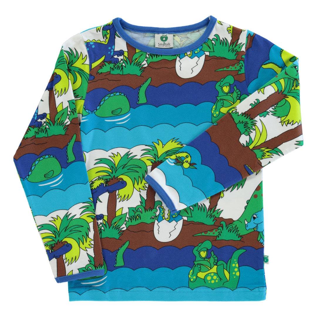 Langærmet bluse med dinosaur - Blue Atoll / 5-6