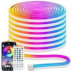 RGB-neon-LED-remsa på 15 m, flexibel flerfärgad neon-LED-slinga, styrning med app/fjärrkontroll, IP67, LED-neon-ljusband för spelrum och sovrum, inomhus- och utomhusdekoration