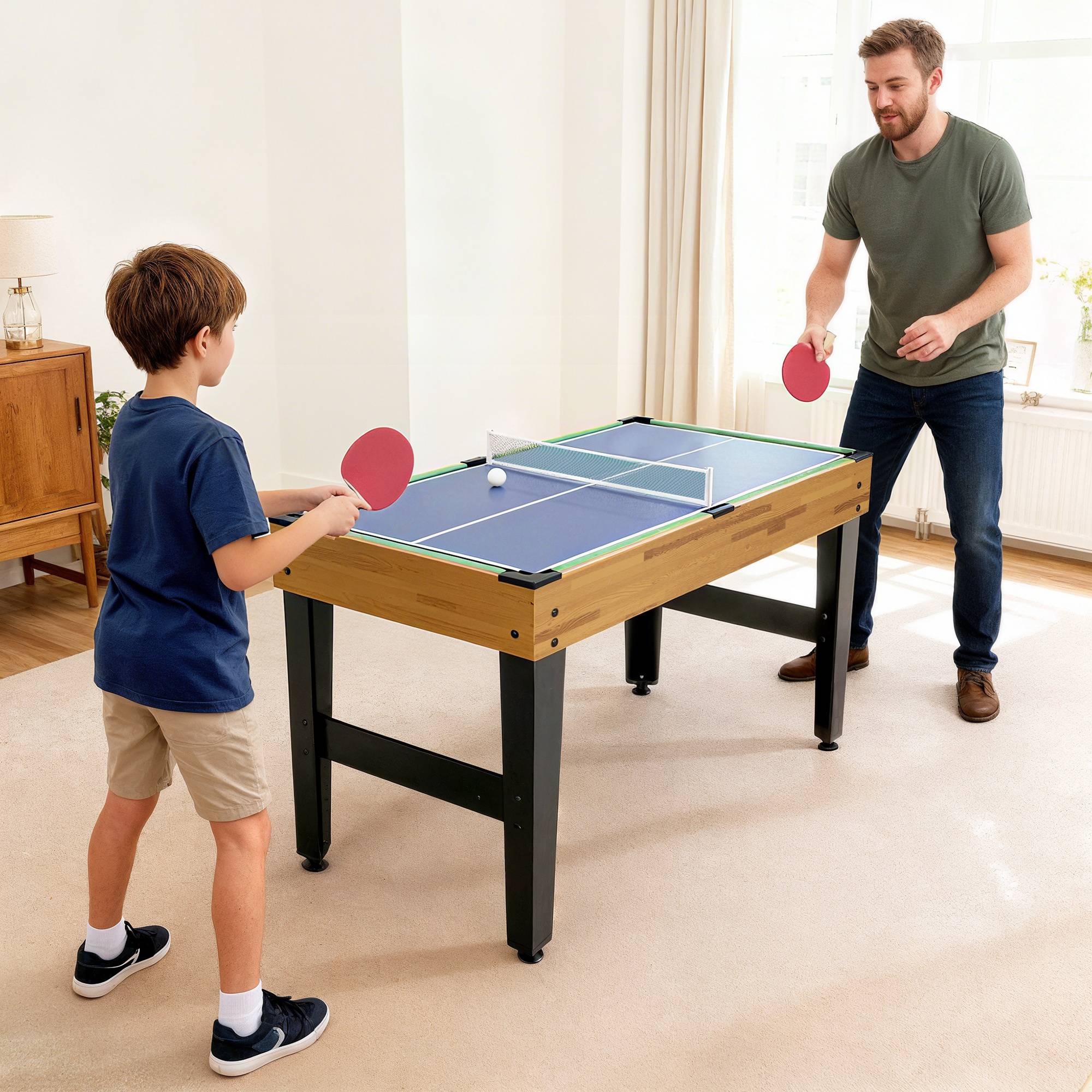 13-i-1 spillebord, bordfodbold, skak, billard, bordtennis og mere, MDF, plastik, valnød