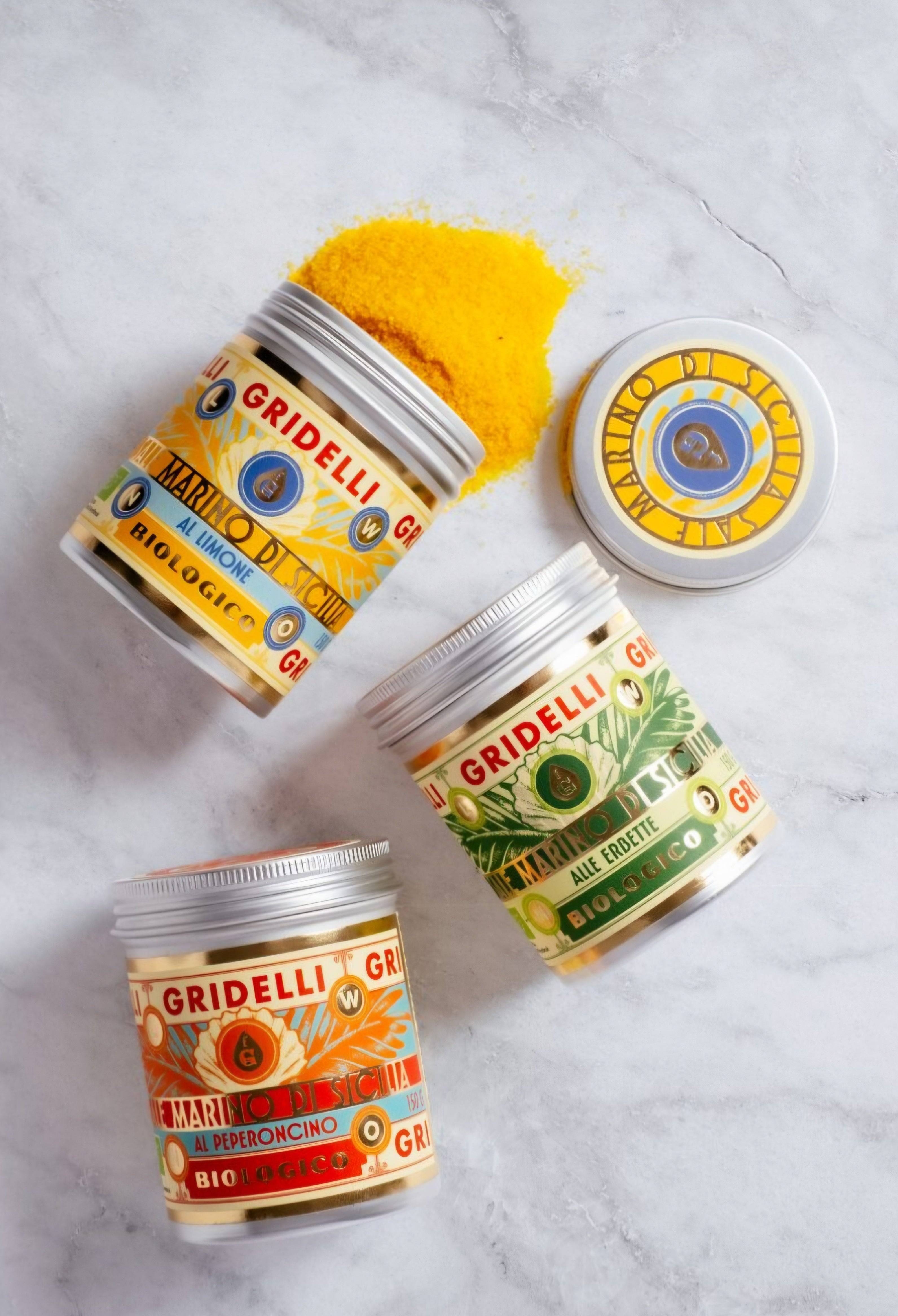 Gridelli - Havsalt med aromatiske urter, 150 gr., Fås i 3 smagsvarianter - Limone, Erbette & Peperoncino - Sale limone
