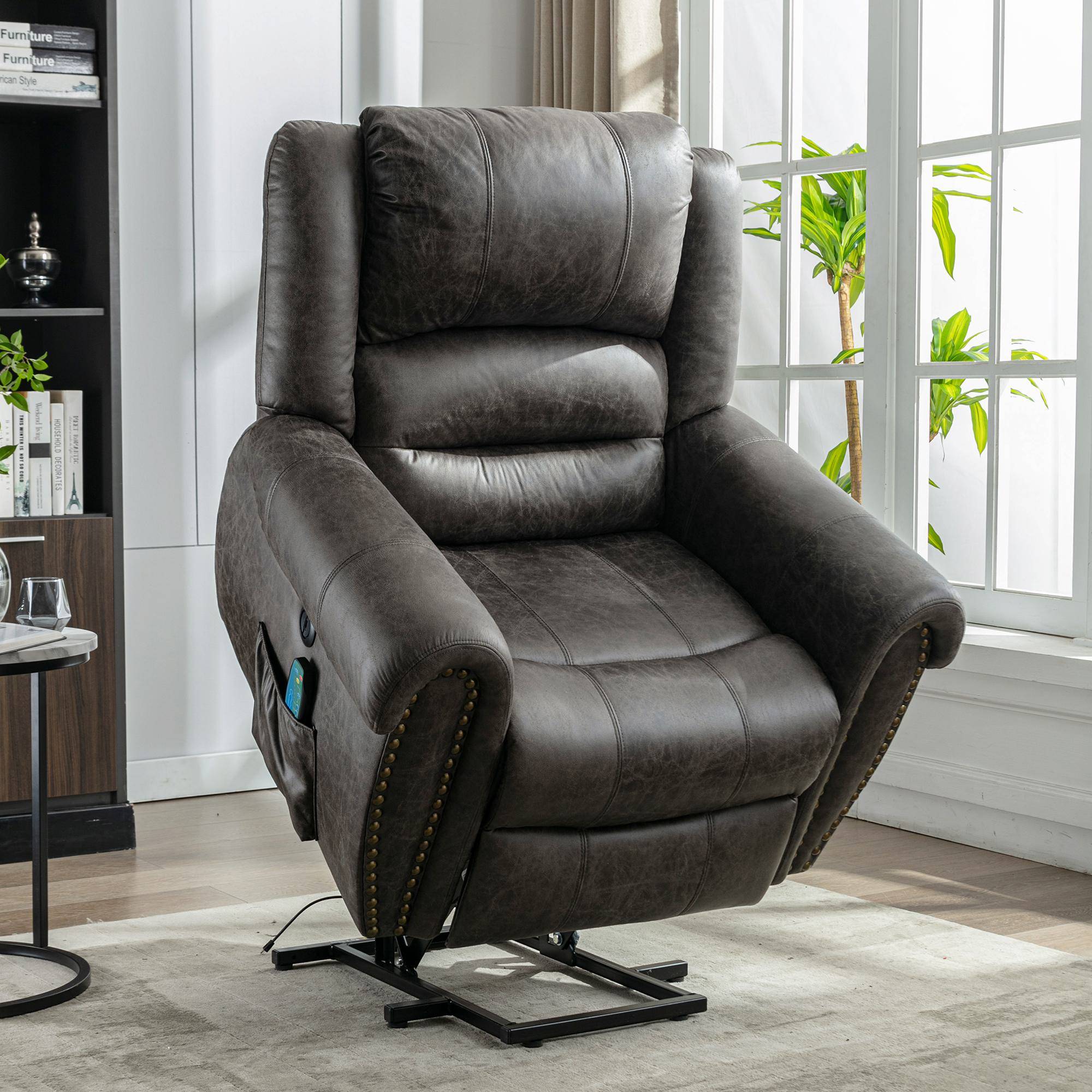 Large Power Lift Recliner Massage Chair with Heating, Heavy Duty Electric Reclining Chair, USB Port, Side Pockets, 104x106x102 cm, Grey Aosom UK