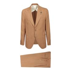 Lardini, Kostym, Herr, 2Xl, Linne, Brun Kostym Klassisk Revers