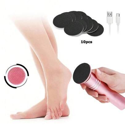 Uppladdningsbar elektrisk fotslip, levereras med sliphuvud och slipskiva, lämplig för både män och kvinnor, tar bort död hud, förhårdnader och sprucke - Multifärgad (rosa,blå,svart,guld,60 sandpapper,30 sandpapper)
