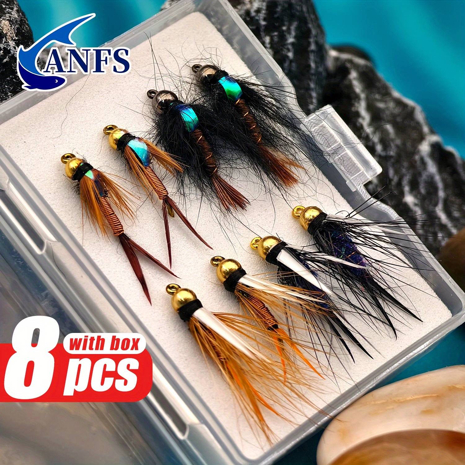 ANFS 4pcs/8pcs Stonefly Larvae Fly Baits - Slow Sinking Stonefly Nymph Assorted Design Ideal for Freshwater Trout Fishing
