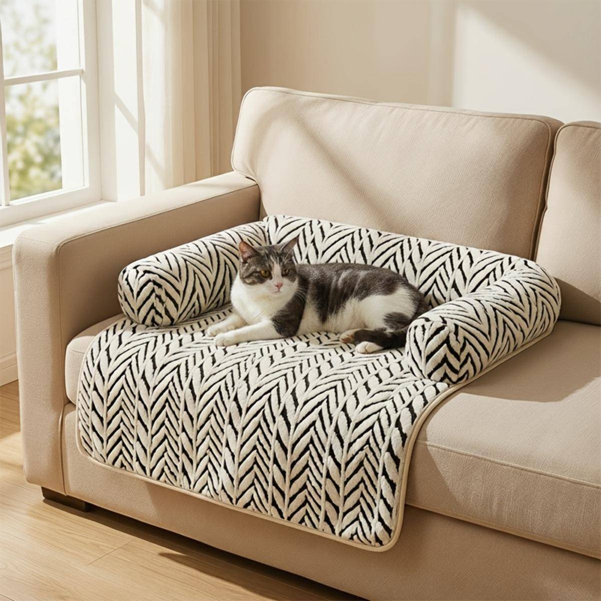Hundkatt Soffa Säng, Plysch Husdjur Soffa Säng med Kudde, Halkfri Möbelskydd för Inomhuskatter Små Hundar