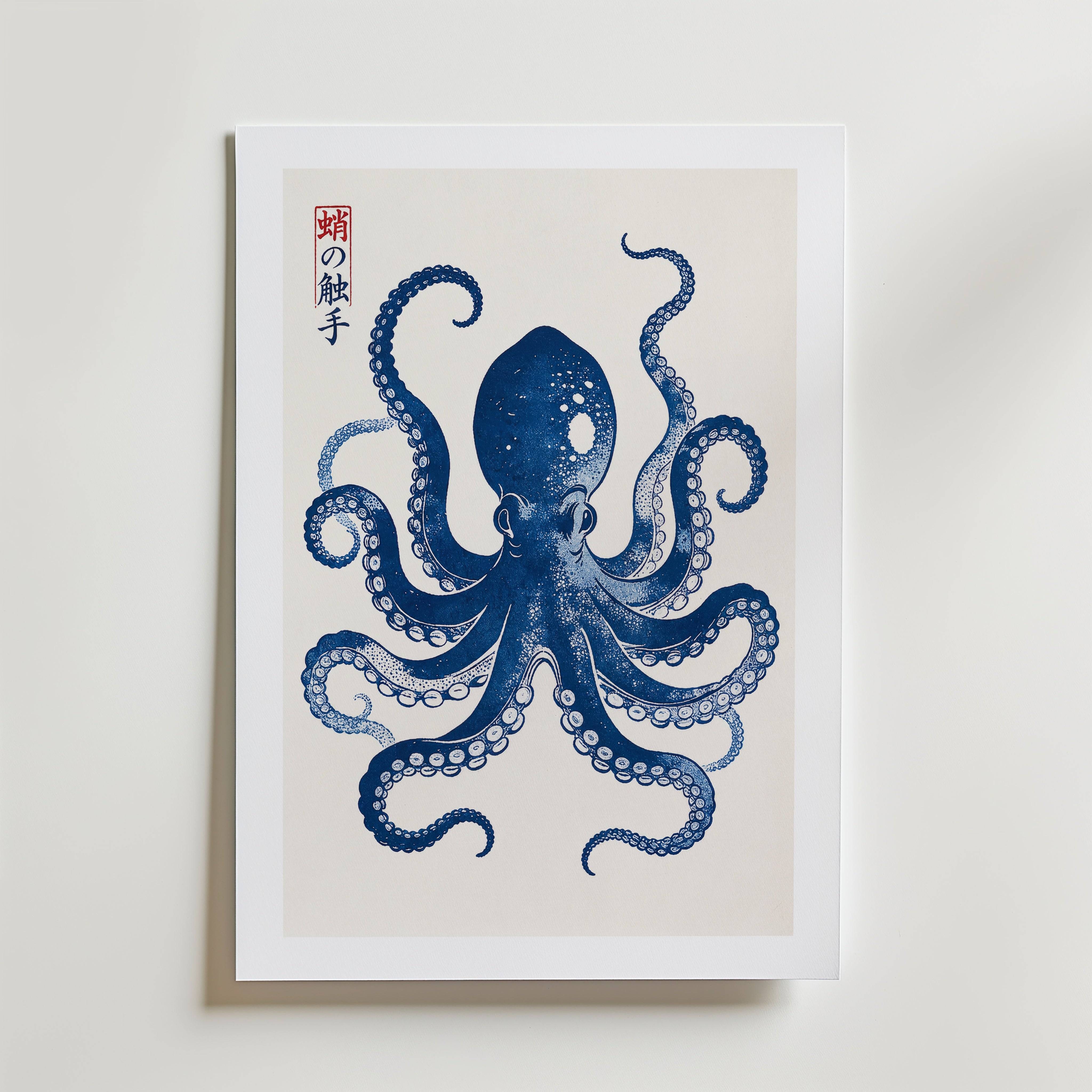 Japanese Octopus Poster - Premium Canvas 30x40 cm Med passepartout