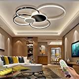 L100cm Modern LED taklampa Taklampa för vardagsrum Svart 6-rings taklampa 95W 7600LM dimbar 3500K-6500K med fjärrkontroll Hall Lamp Tak, för vardagsrum Sovrum Kök Matrum