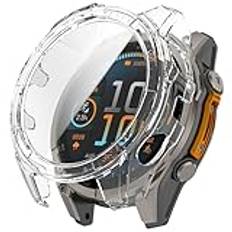 KNOXS Fodral kompatibelt med Garmin Fenix 8 Solar 47 mm med skärmskydd, hårt PC-stötfångare reptåligt fodral HD&tunn skärmskydd (transparent)