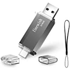 Geweo Typ C USB-minne 64 gb, 2-i-1 OTG USB C-minne 64 GB bärbar USB 2.0 Flash Drive 64 gb för MacBook Pro, Android mobiltelefon, dyna, bärbar dator och dator (grå)