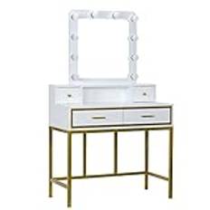 Penteadeira Vanity Table With Mirror och 4 Drawers toalettbord Vanity Makeup Table Golden Steel Frame Multifunction Table Sminkbord