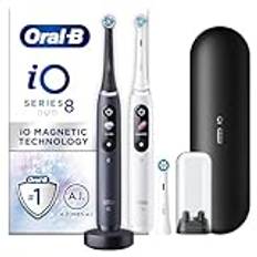 Oral-B iO 8 Eltandborste Duopack, Svart och Vit, 3 tandborsthuvuden, 1 resefodral, Designed by Braun