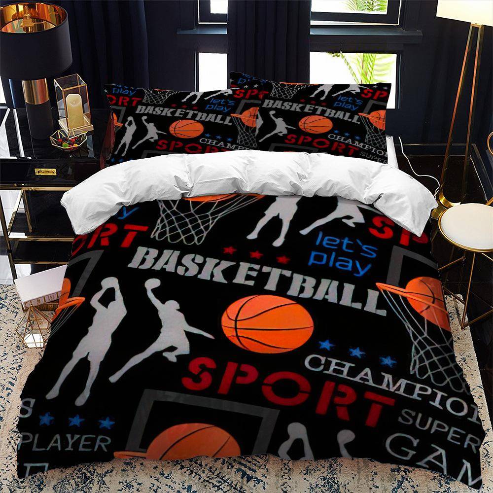 Barn Basketboll Påslakanset 3D King Queen Size Coolt Sporttema För Barn Barn Tonåringar Boll Spel Polyester Sängklädesset AU Double(180x210cm)
