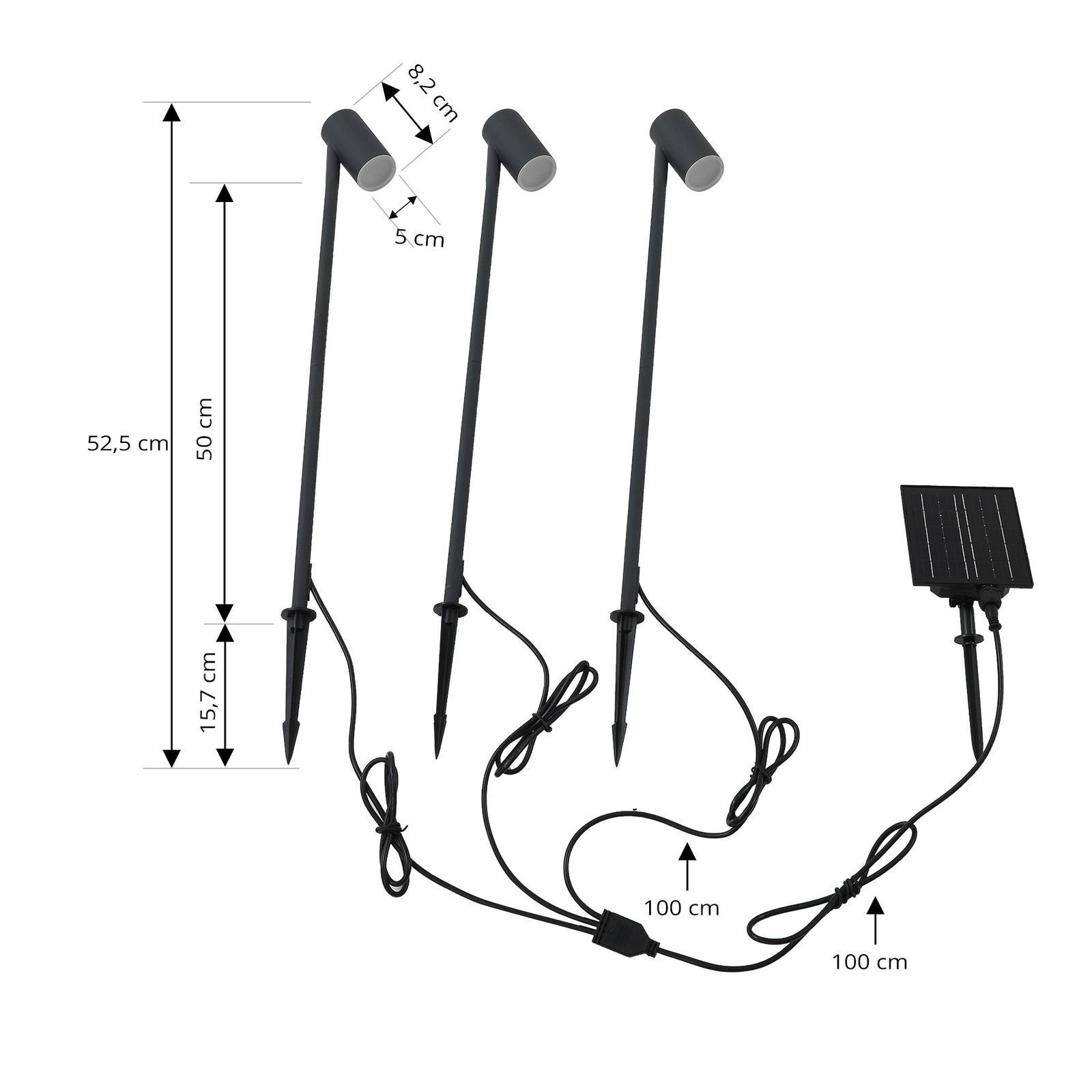 Lindby LED-solcellslampa Myric, 3-pack, svart, aluminium, 3 000 K Myric, Svart, Aluminium / grå / zink, Modern