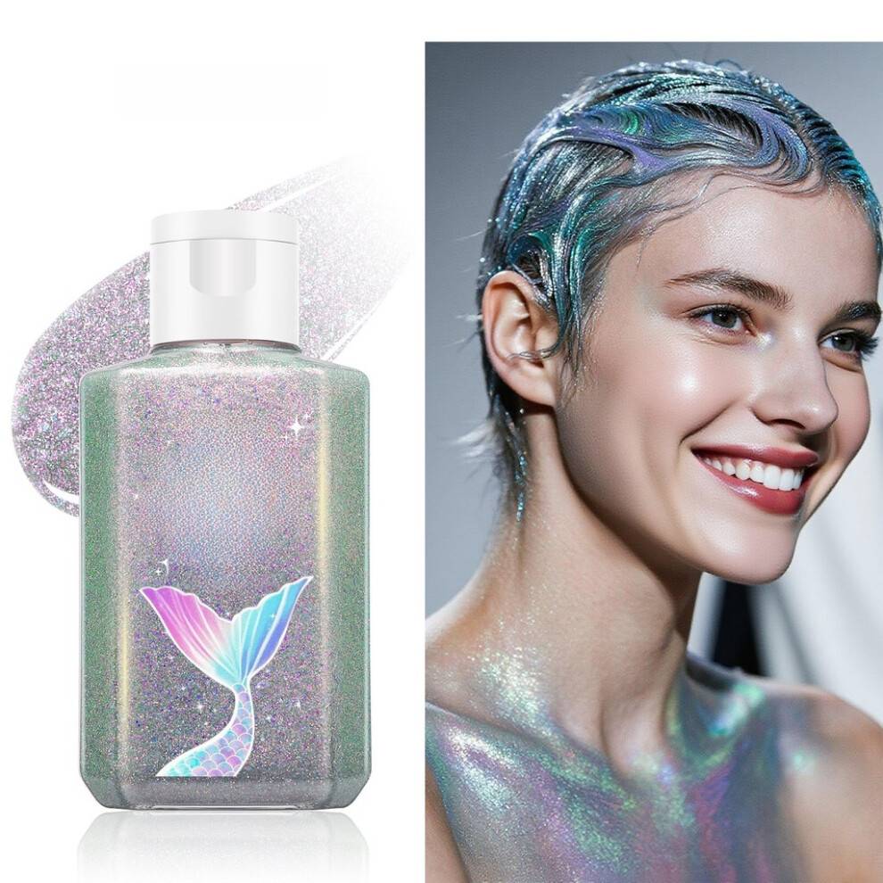 (Silver)Body Shine Gel With Mermaid Scale Holographic Finish For Facial Makeup And Looks Festive