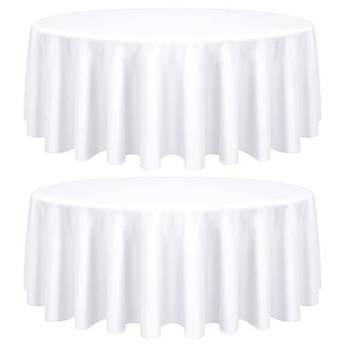 Pesonlook 2-pack rund bordsduk, vit rund bordsduk, 120 tum rund duk, bordslinnen Tvättbar polyestertyg duk för bröllop, banketter eller restauranger (vit)