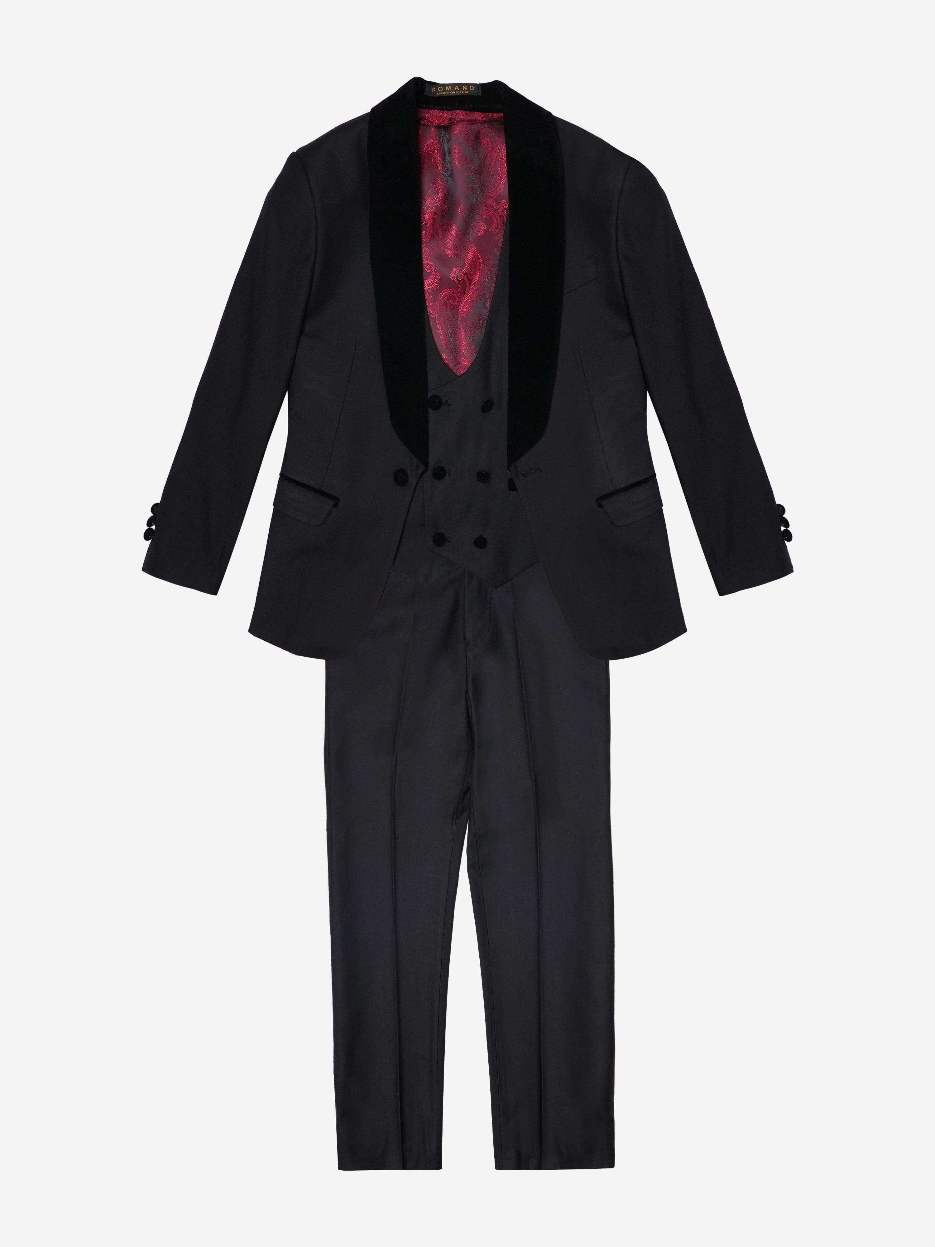 Romano Boys Banana Collar 3 Piece Suit in Black - Black / 9 Yrs (9 Yrs)