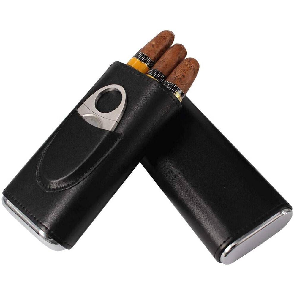 Rejseetui i læder til cigarer med foring i cedertræ, holder til 3 fingre og 6,5 tommer cigarer, gaveæske inkluderet