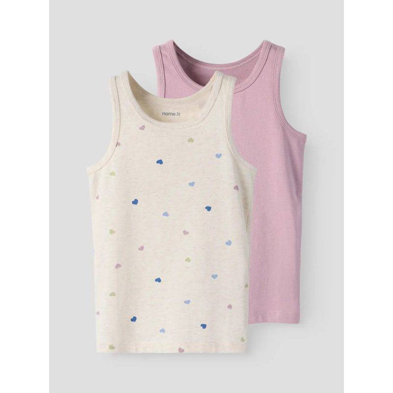Name It Tank 2-pak undertrøjer i beige og lilla med hjerter til piger