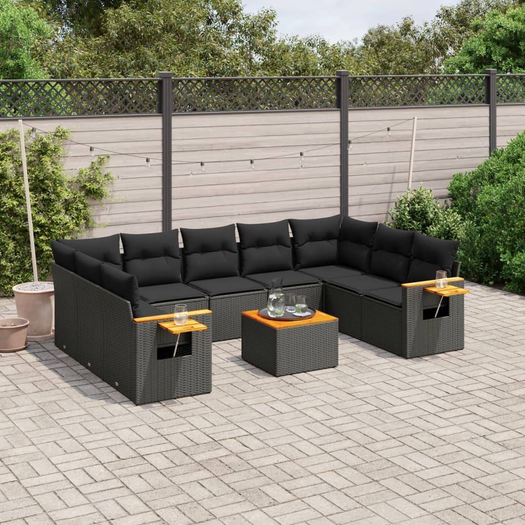 Sofasæt Til Haven 10 Dele Med Hynder Polyrattan - Sort / Med bord