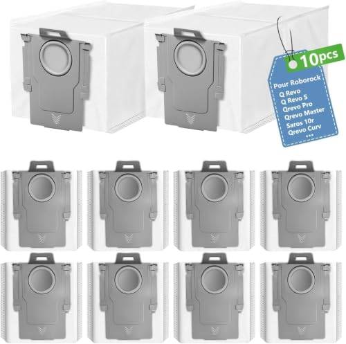 10 stycken dammsugarpåsar för Roborock Qrevo S Pro/QV 35A/35S/Saros 10/10R/Q Revo/Qrevo S5V/Qrevo Edge/Qrevo S/Qrevo Pro/Qrevo Maste/Qrevo Curv/Qrevo Slim, kompatibla ersättningstillbehör