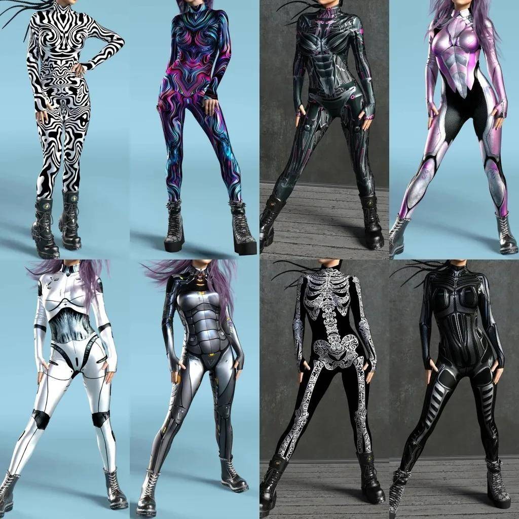 3D Digitaltryck Scenföreställningskostymer Vuxna Halloween-evenemang Karneval Temafest Cosplay-dräkt Låtsasspel Jumpsuit cm gray