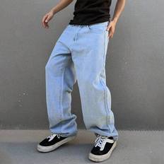 Men&#39;s Loose Fit Contrast Stitching Slanted Pocket Denim Jeans, Men Baggy Jeans, Baggy Jeans Men, Mens Wide Leg Jeans, Blue Baggy Jeans Men - Light Wash - L,M,S,XL,XXL