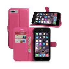 Davidsen flip-etui i læder med litchi overflade til iPhone 7 Plus / 8 Plus - Hot Pink