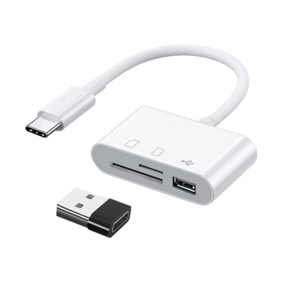 3-i-1 USB C-kortlæser, USB C til SD Micro SD og USB 3.0-adapter til type C-enheder, kompatibel med bærbar computer