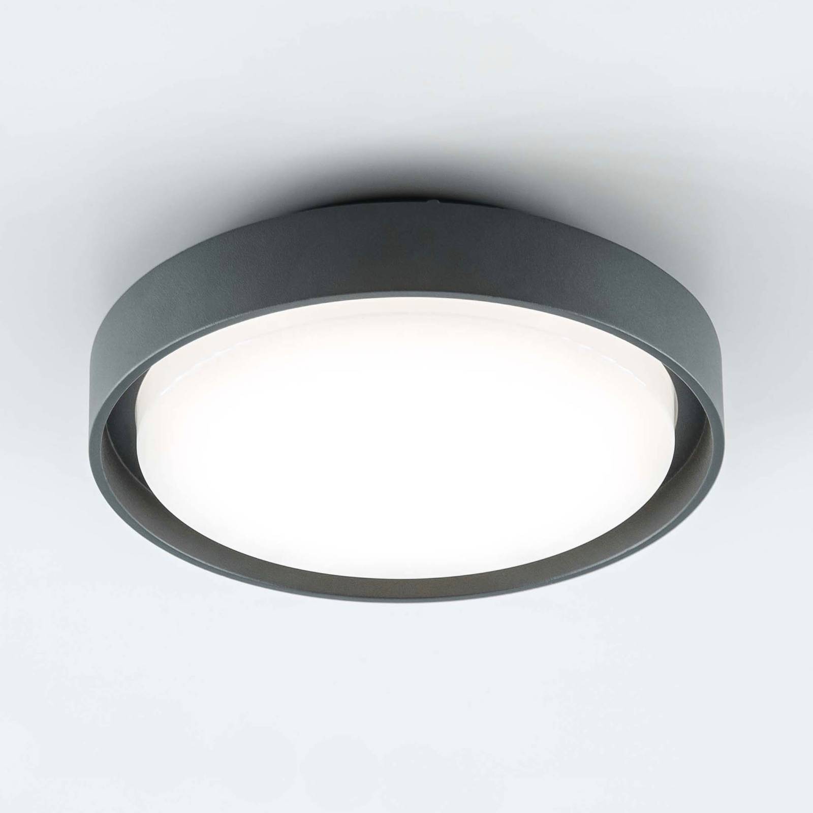 EVN LED-utomhustaklampa Tectum, antracit, Ø 25 cm Tectum, Svart, Aluminium / grå / zink, Modern, LED-taklampor