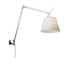 Artemide - Tolomeo Mega Skrivbordslampa, Aluminium, Skärm i Svart satintyg Ø 42 cm, Med On-off knapp - Bordlamper - Giancarlo Fassina,Michele De Lucchi - Sølv