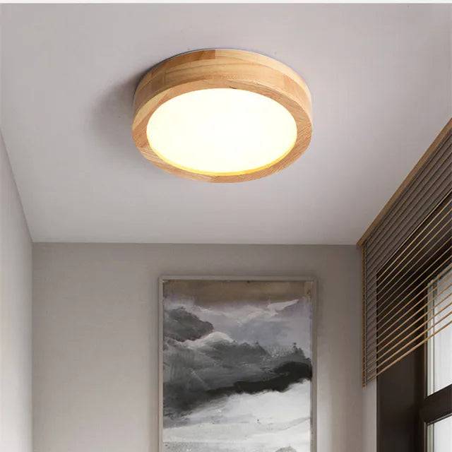 Brightlux - Skandinavisk Rund Trä Taklampa - Typ B / 3 Färger Ljus / Diameter 20cm