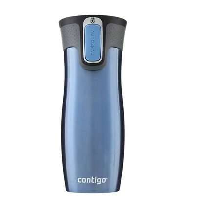Contigo West Loop Autoseal resemugg, vakuumisolerad flaska i rostfritt stål, läckagesäker kopp, kaffemugg, lätt att rengöra lock - ljusblå