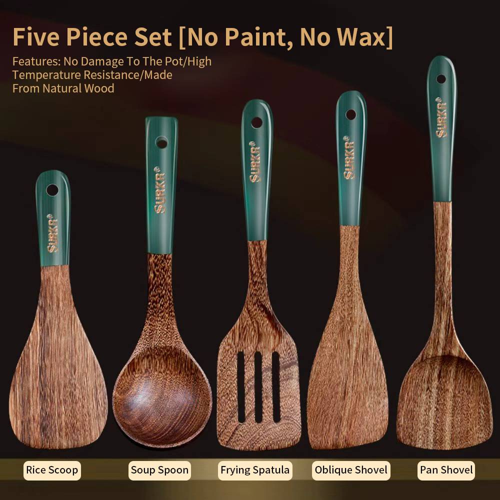 New Natural Wooden Spatula Set,Non Stick Pan Special Wooden Spatula,Heat-Resistant Wooden Spatula,Wooden Spoon And Other Cooking