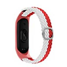 Armband kompatibelt med Mi Band 6 7 Rem Elastisk Justerbar Nylon Flätad Miband4 Miband 5 Correa Armband Kompatibel med Xiaomi Mi Band 4 3 5 6 7 (Color : Red white-01, Size : Mi band 3 4)