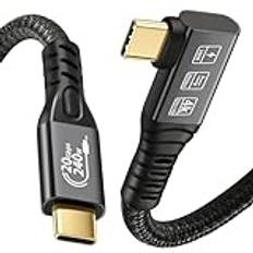 Chenlenic USB C-kabel 3,2 Gen2x2, 20 Gbps, 90 graders USB C, 4K@ 60 Hz, UHD-video 5A/240 W, PD3,1, snabbladdningskabel, med e-märkpenna, kompatibel med Thunderbolt 3/4 (90D, 20G, 240 W, 3 m)