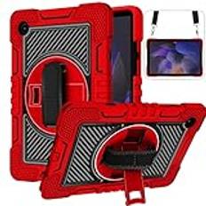 YOUULAR Surfplattefodral till Samsung Galaxy Tab A8 10.5 (2021) SM-X200, SM-X205 10,5 tum, surfplatta stöttåligt fodral med 360° roterande stativ och handledsrem, axelrem stor röd + svart