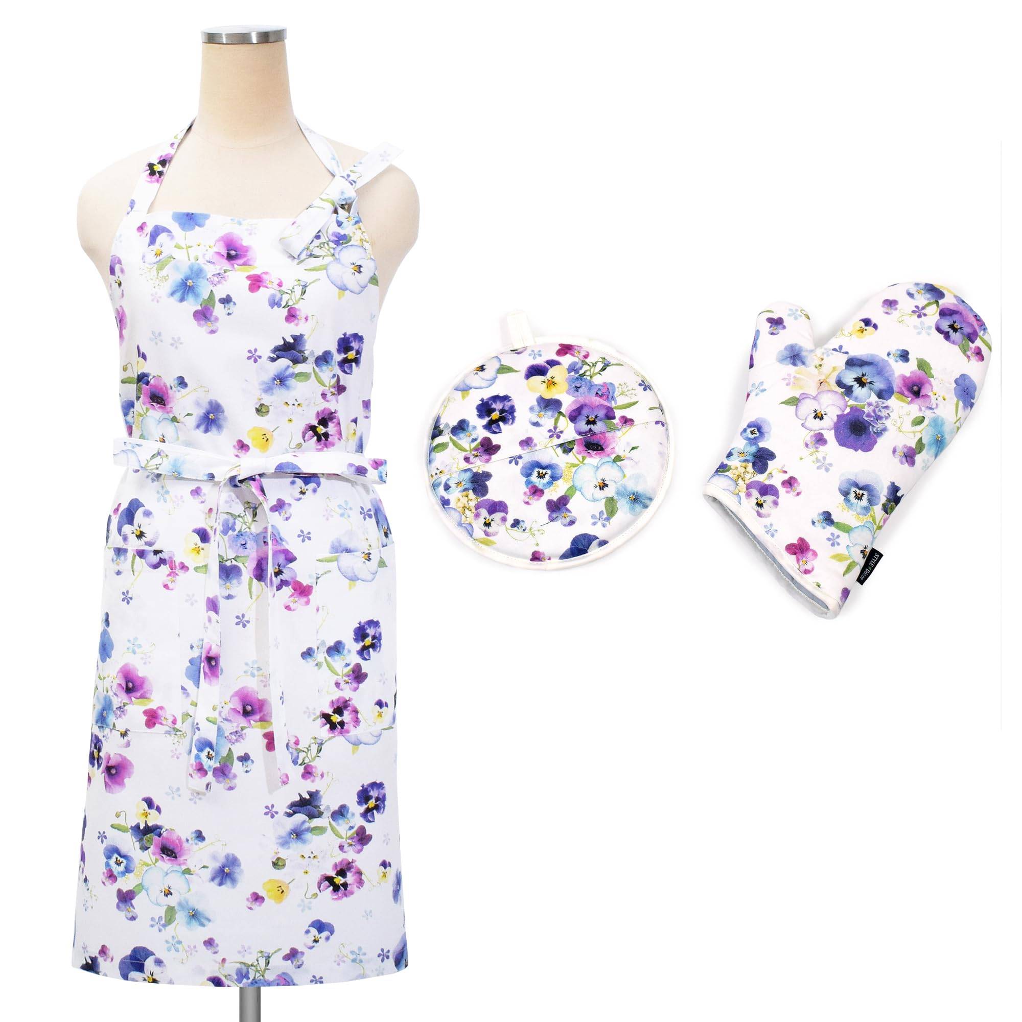 STYLE Decor set Mitten pot set Apron Kitchen Cooking Floral bouquet Gift Celebration Stylish Cute STYLE Decor W8700800 2-piece