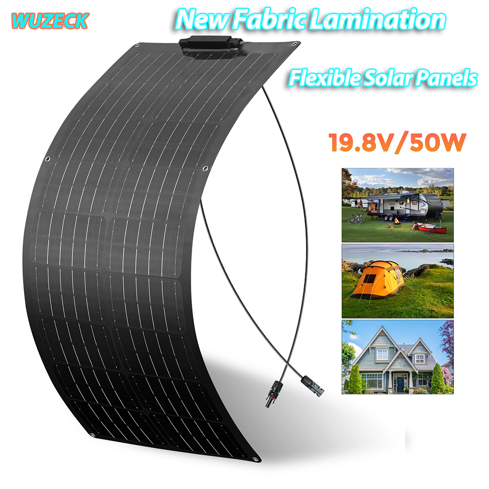 100W Solar Panel System 50W Flexible Solar Panel Monocrystalline Panel Fabric Reinforced Narrow Panel with MC4 for RV Boat Cabin Off-Grid 12V Battery Charging