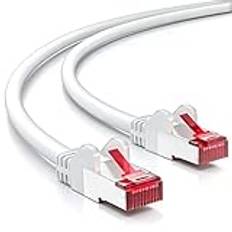 deleyCON 10m CAT6-Patchkabel S/FTP PIMF-Skärmning CAT-6 RJ45-Nätverkskabel Ethernet-Kabel LAN DSL-Switch Router Modem Access Point Patch-Paneler - Vit