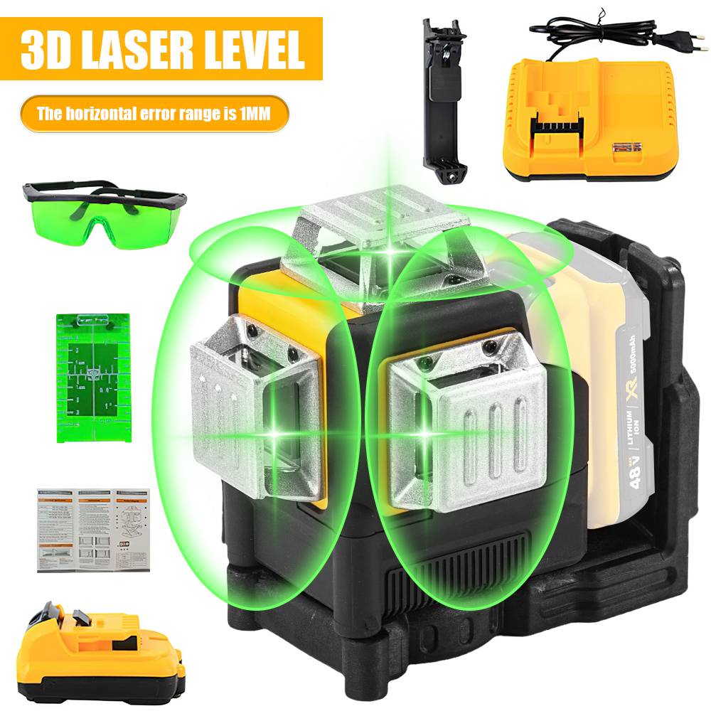 12Line 3D Laser Level Green Line SelfLeveling 360 Horizontal And Vertical Powerful Green Beam Laser Level For 20V Battery