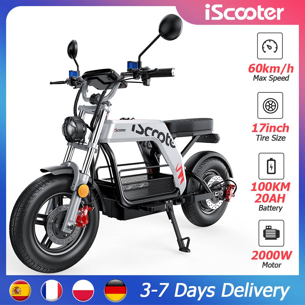 iScooter 17inch Electric Scooter 2000W Powerful Motor Electric Motorcycle 60km/h with TCS Off-road Scooter 20Ah Battery 90–100km Range Adult E-Moto with NFC