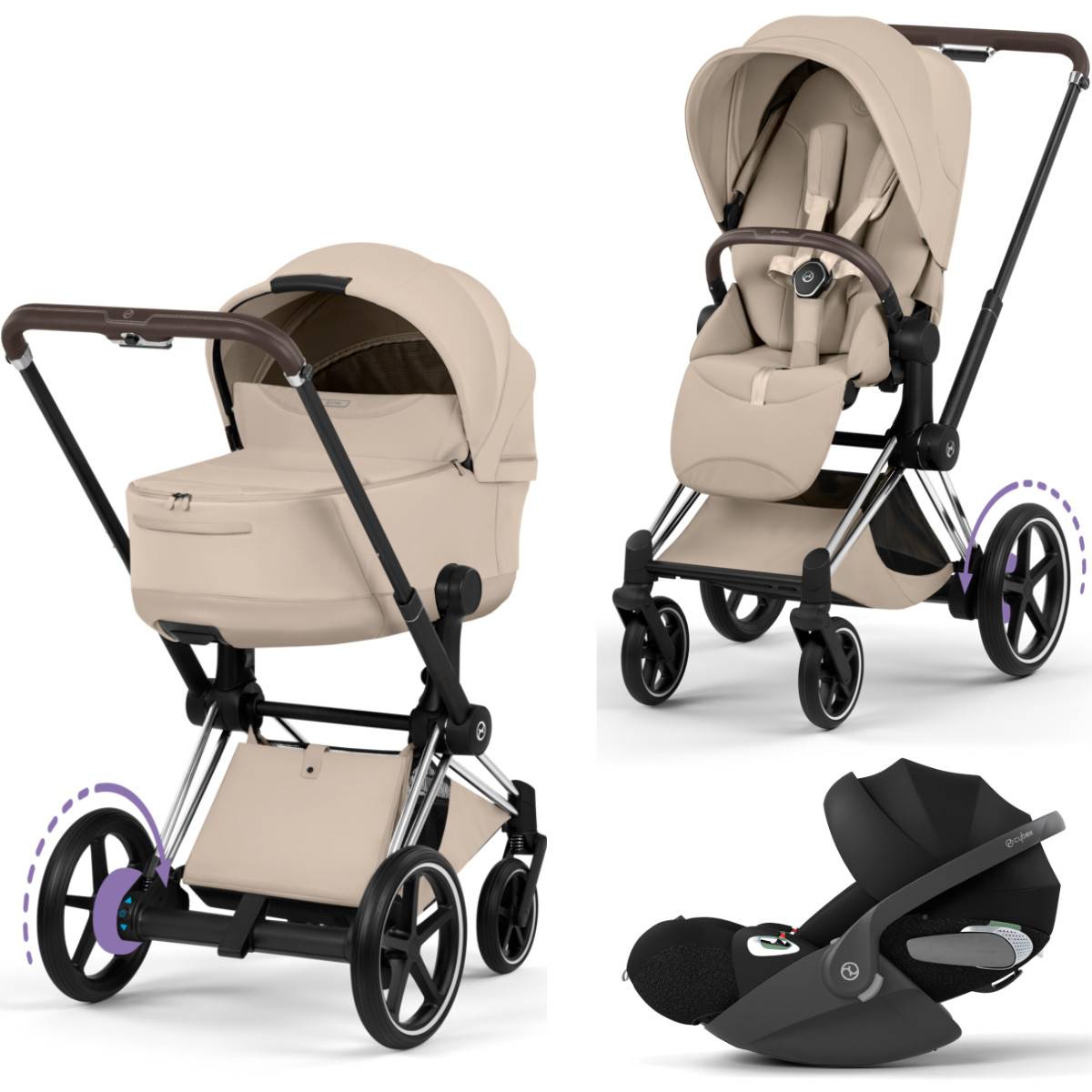 Cybex E-Priam 5 Style Stroller Set 3 in 1 incl. Cloud T i-Size Car Seat - Chrome Brown