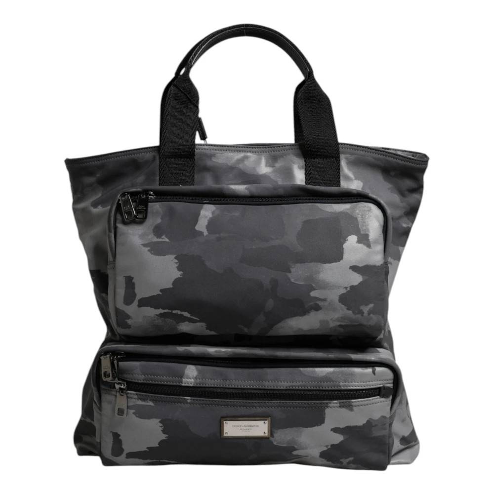 Dolce & Gabbana Camo Cotton Tote Bag med Flere Rum - Tasker - unisex - Grå - ONE SIZE - Bomuld