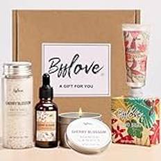 Kvinnornas bad presentuppsättning, Spa presentförpackning, presentförpackning för henne, 5 stycken, Körsbärsblommor, present till kvinnor med massageolja, doftljus, badsalter, tvål
