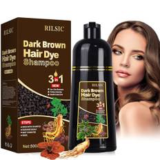 GFEUGS Dunkelbraun Haarfärbeshampoo 3 IN 1, 100% Grey Coverage - Instant Hair Color Shampoo for Women Men - Herbal Ingredients, Black Hair Dye Coloring in Minutes(500ML) (Dunkelbraun)