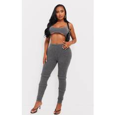 Shape Charcoal Knit High Waist Seam Detail Trousers, Grey - L