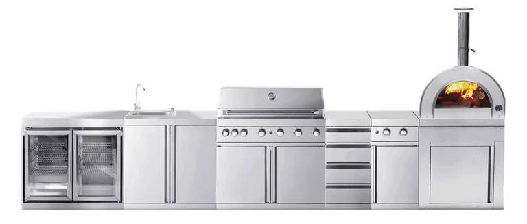 Udekøkken Rustfri Kansas Myoutdoorkitchen Stainless Collection Gasgrill Pizzaovn Køleskab Sidebrænder Vask