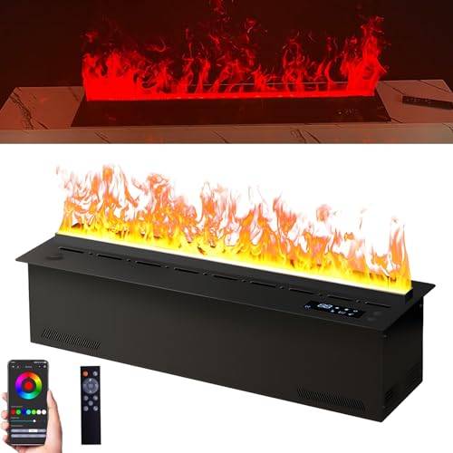 3D vattenånga elektrisk öppen spis, Flerfärgad LED 3D Flame Effect Öppen spis, Atomizing Öppen spis, Eldstad Luftfuktare Automatisk vattenpåfyllning, Smart App/Fjärr/Touch Control(120cm/47.24inch)